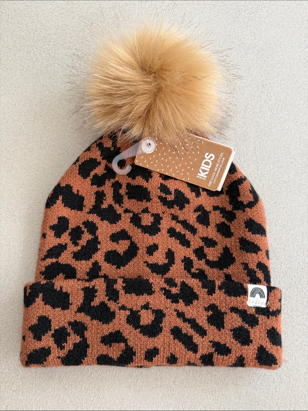 Cotton On Kids Leopard Pom Beanie - Brown/Black